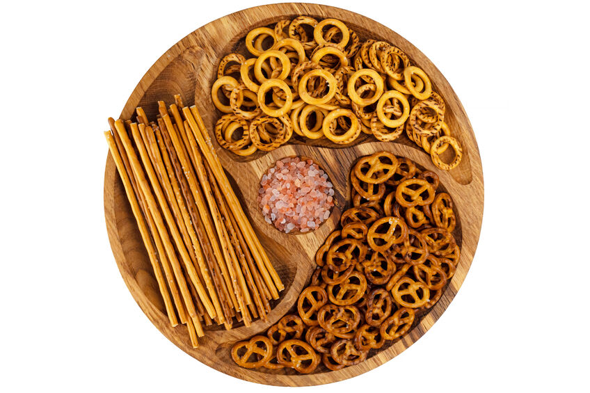Different shapes of pretzels in a bowl
